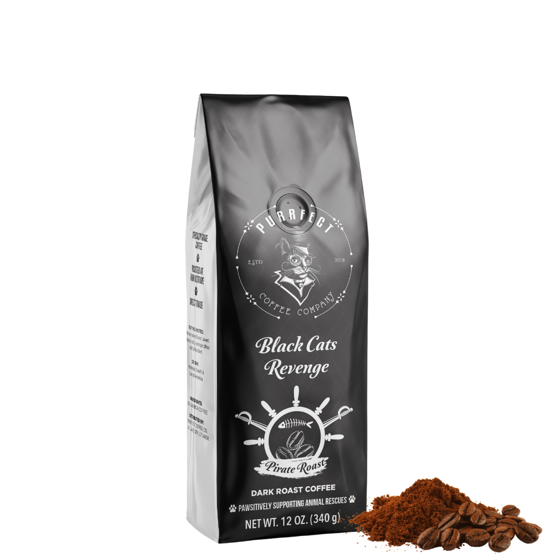 Black Cat’s Revenge Coffee Bag – Dark French Roast – Small Batch – Supports Animal Rescue