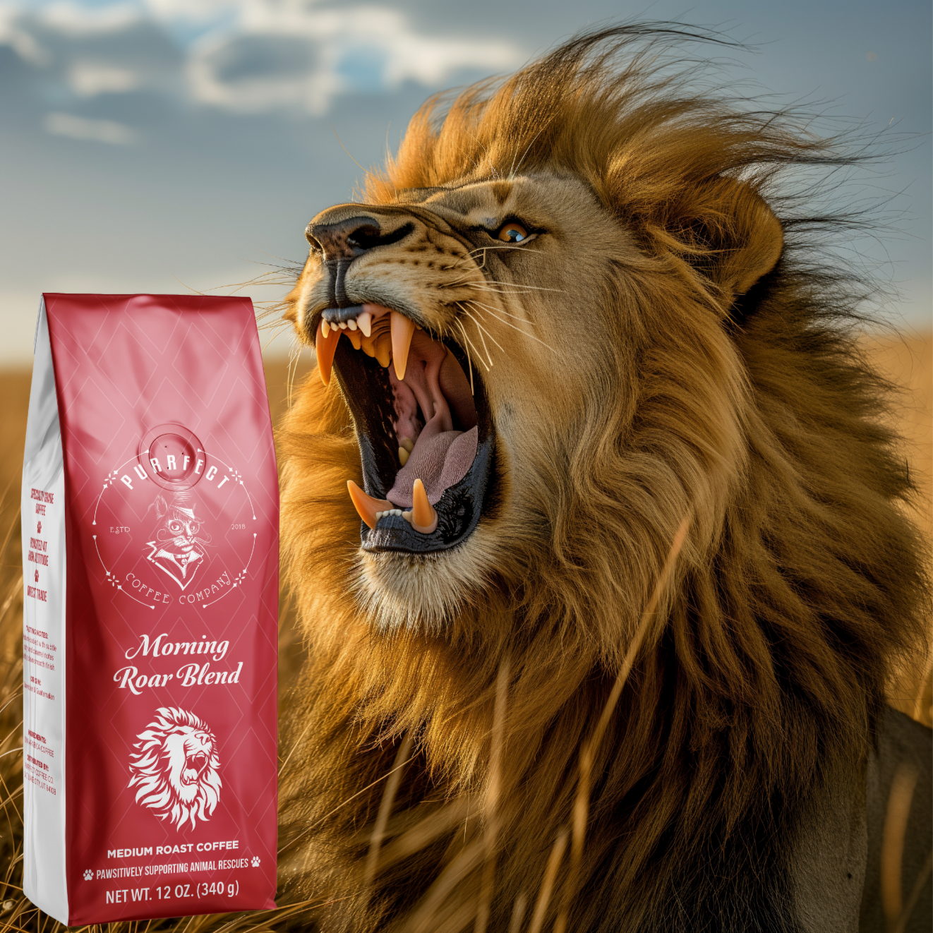 Morning Roar Coffee Bag – Medium Roast – Small Batch – Supports Animal Rescue