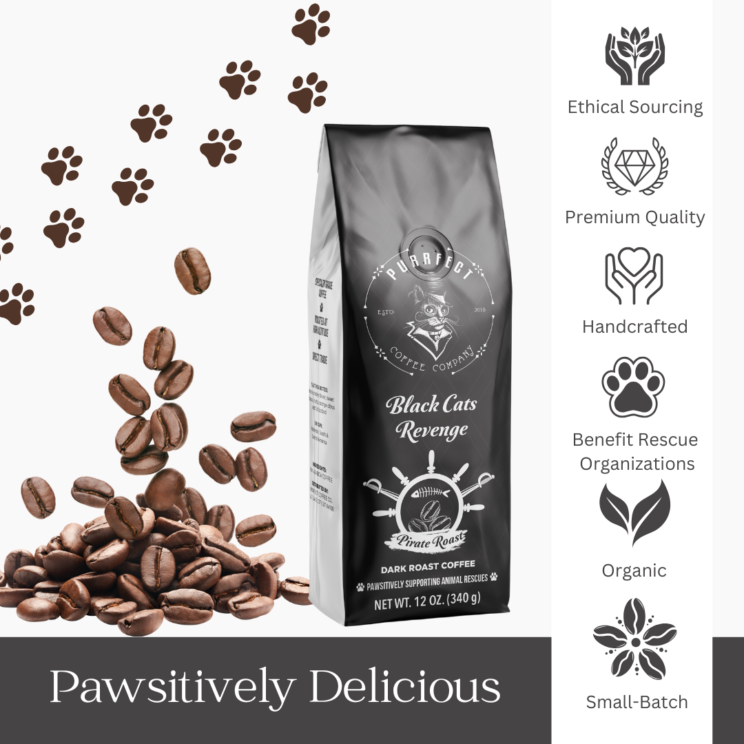 Black Cat’s Revenge Coffee Bag – Dark French Roast – Small Batch – Supports Animal Rescue