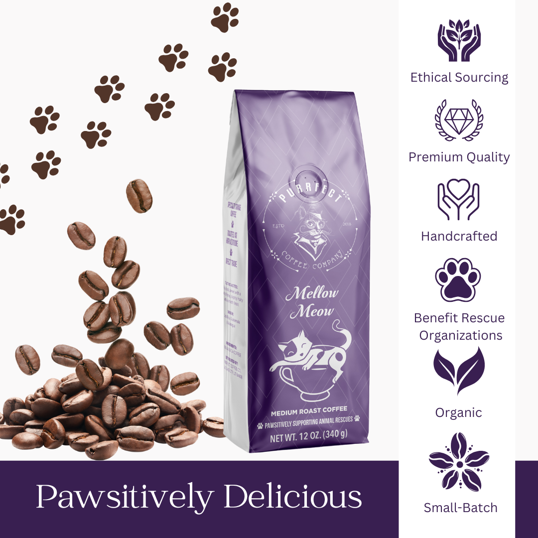 Mellow Meow Coffee Bag – Smooth Medium Roast – Small Batch – Supports Animal Rescue