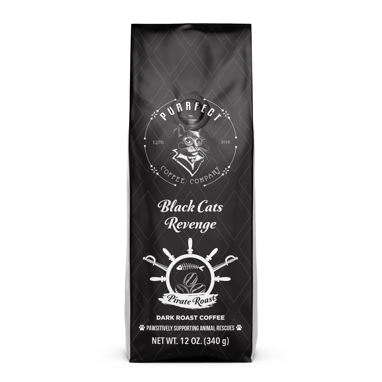 Black Cat’s Revenge Coffee Bag – Dark French Roast – Small Batch – Supports Animal Rescue