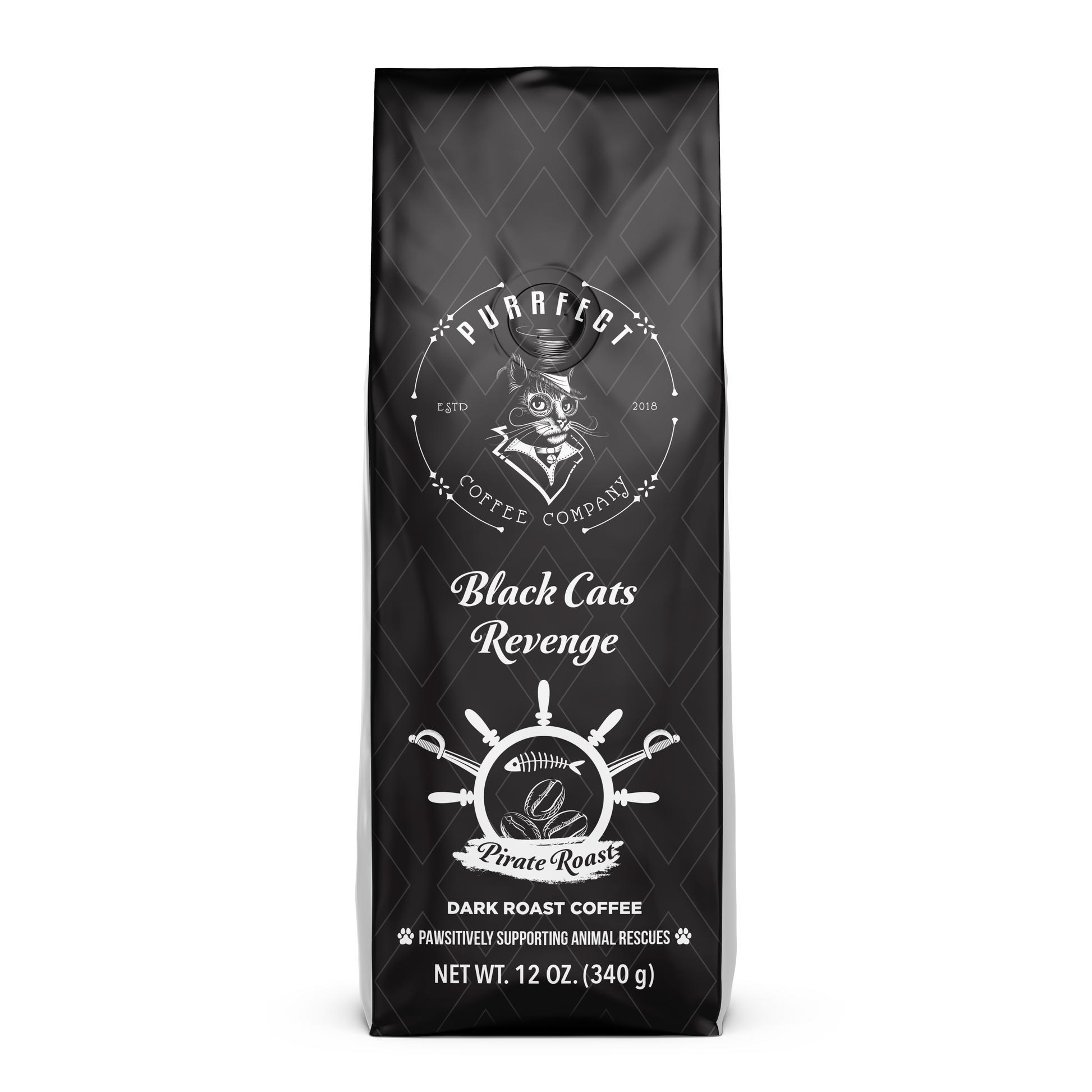 Black Cat’s Revenge Coffee Bag – Dark French Roast – Small Batch – Supports Animal Rescue