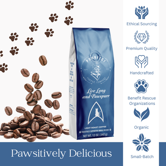 Live Long and Pawspurr Coffee – Light Roast – Energizing & Flavorful – 100% Arabica Beans – 12 oz Bag